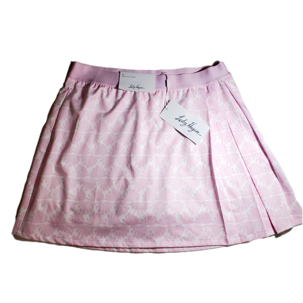 LADY HAGEN Skort Side Pleated 16" Pink Seashells Print Stretch Moisture Wicking